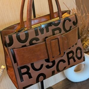 Stunning Belted Handbag With Large Bold Black Letters Definitely Eye Catching